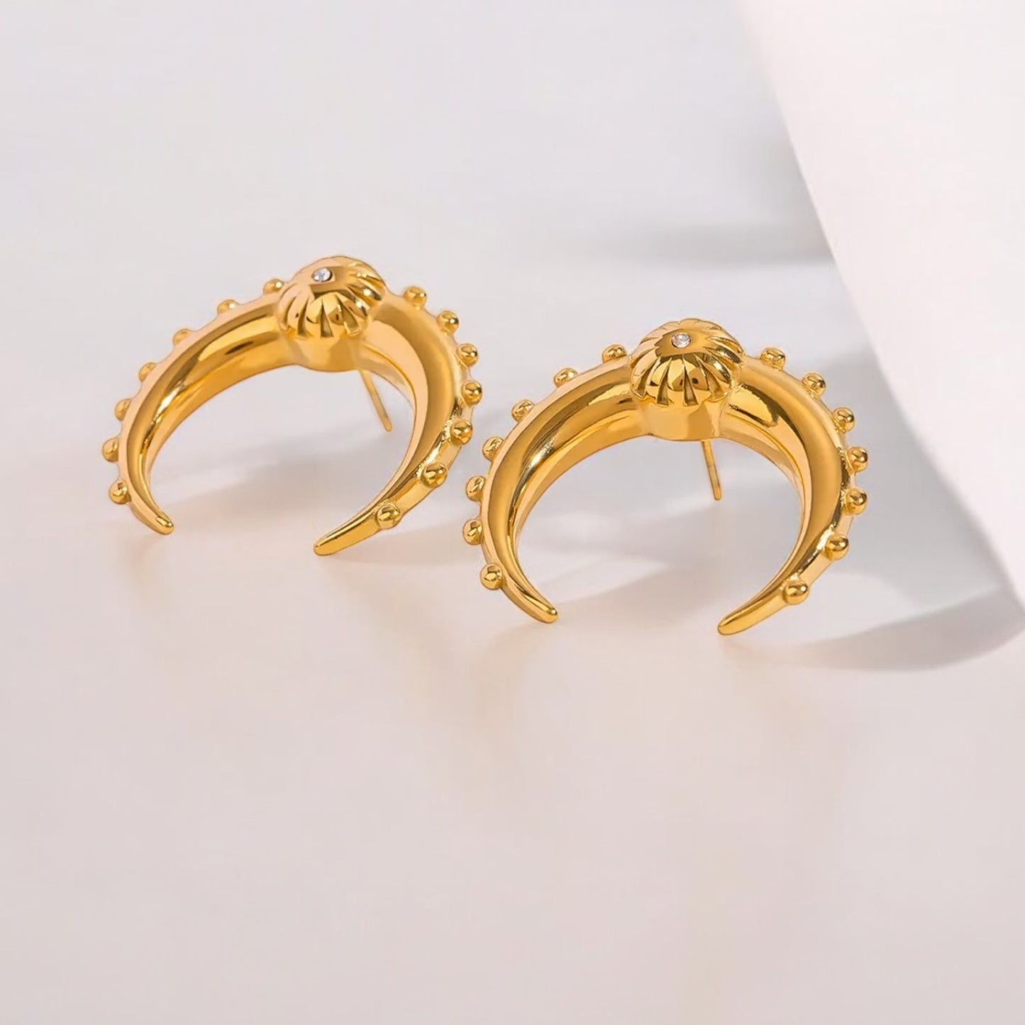 Golden Crescent Stud Earrings