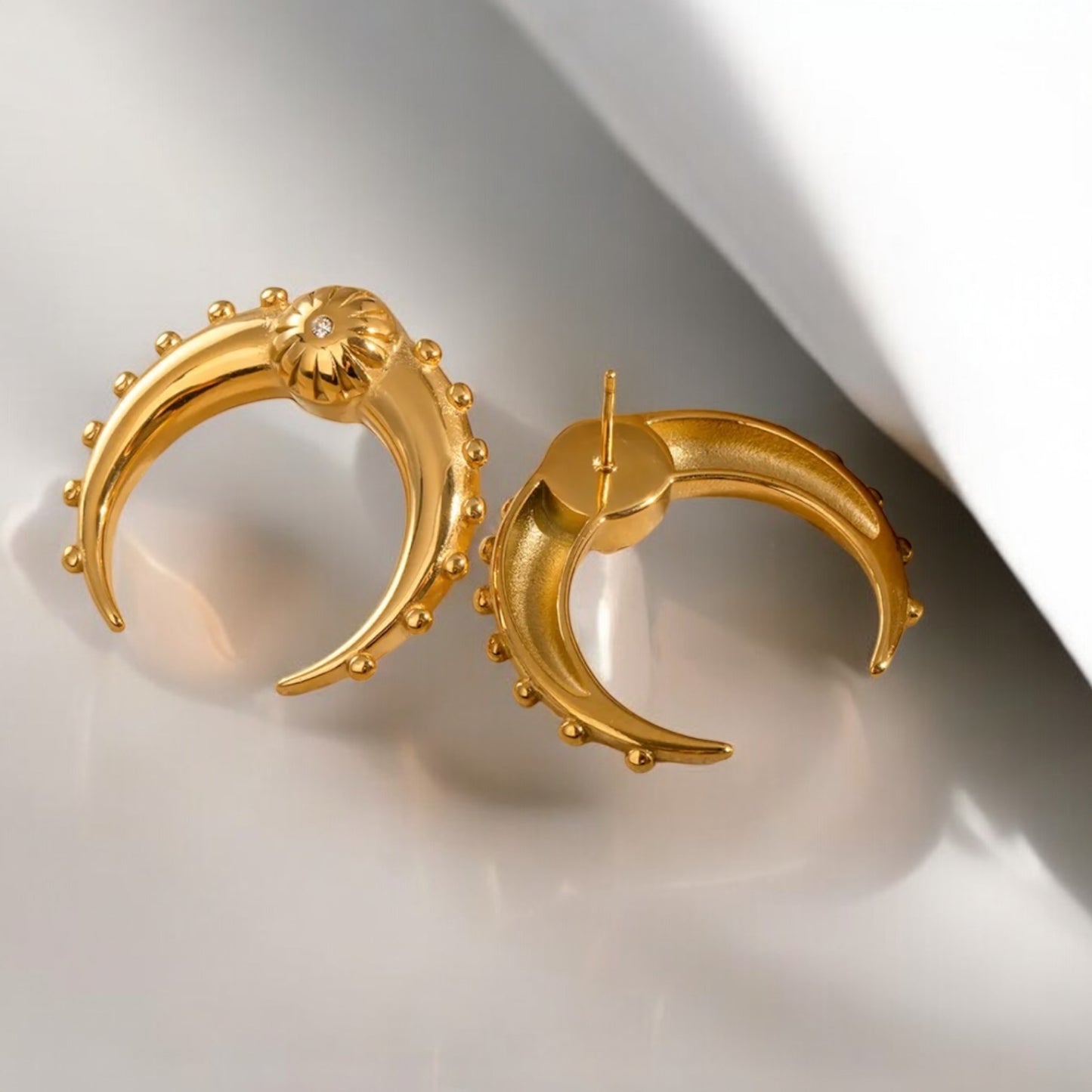 Golden Crescent Stud Earrings